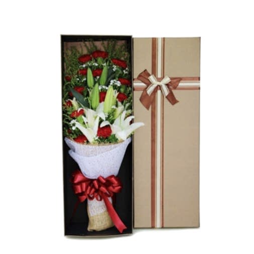 19 Red Carnations with 6 Lilies in Luxury Box