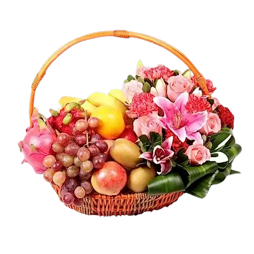 Fruits Basket - Roses, Lilies, Grapes, Kiwis etc.