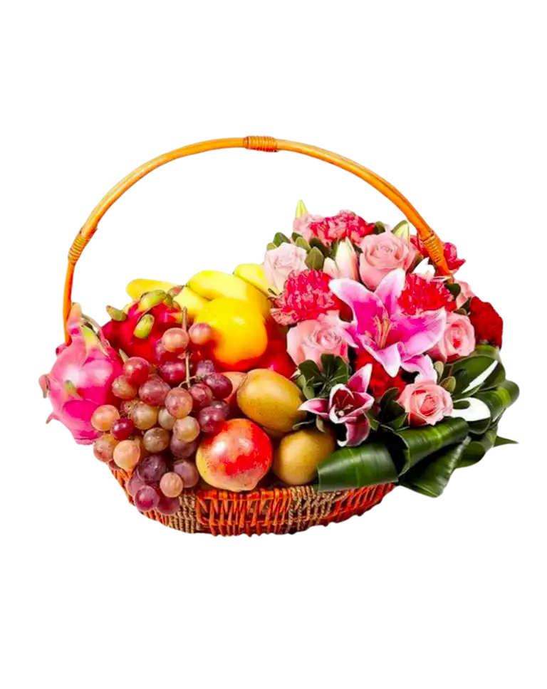 Fruits Basket - Roses, Lilies, Grapes, Kiwis etc.a