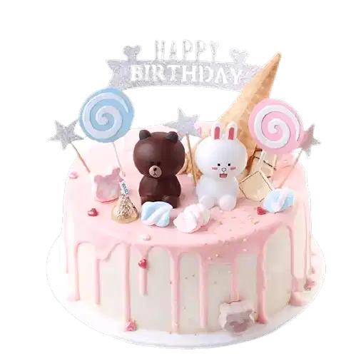 Fresh Cream Birthday Cake Brown Bear & Bunny