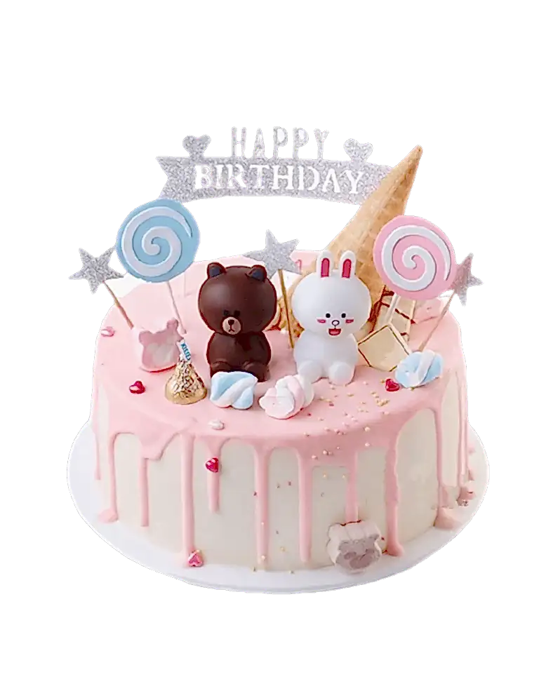Fresh Cream Birthday Cake Brown Bear & Bunnya
