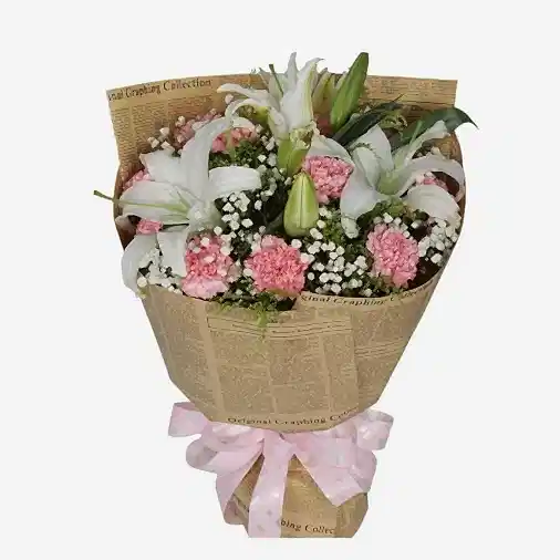 11 Pink Carnations with 6 Lilies