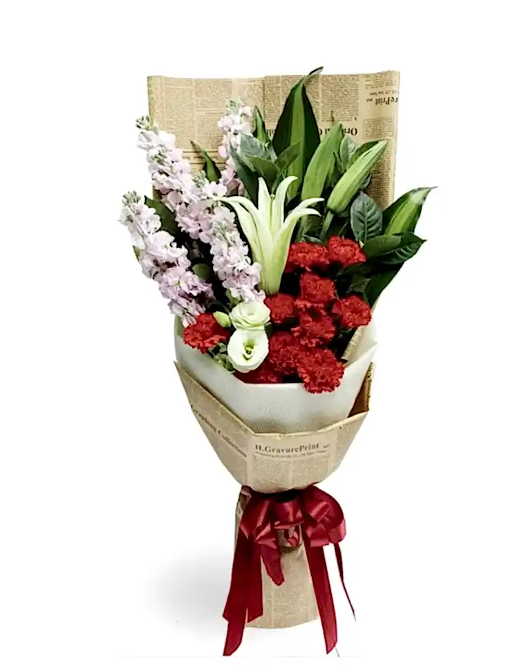 11 Red Carnations with 6 Liliesa
