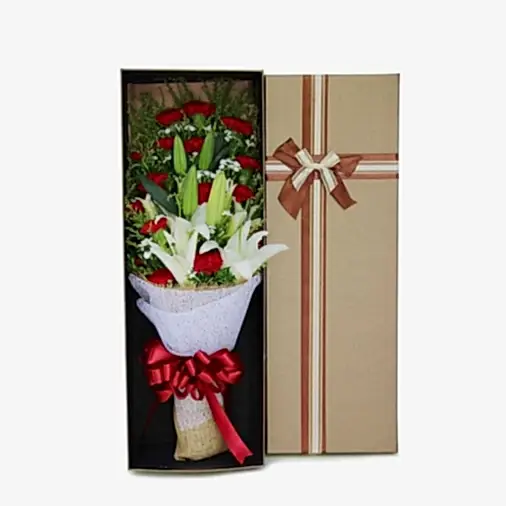 19 Red Carnations with 6 Lilies in Luxury Box