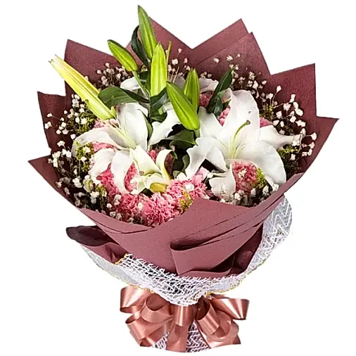 20 Pink Carnations with 6 Lilies