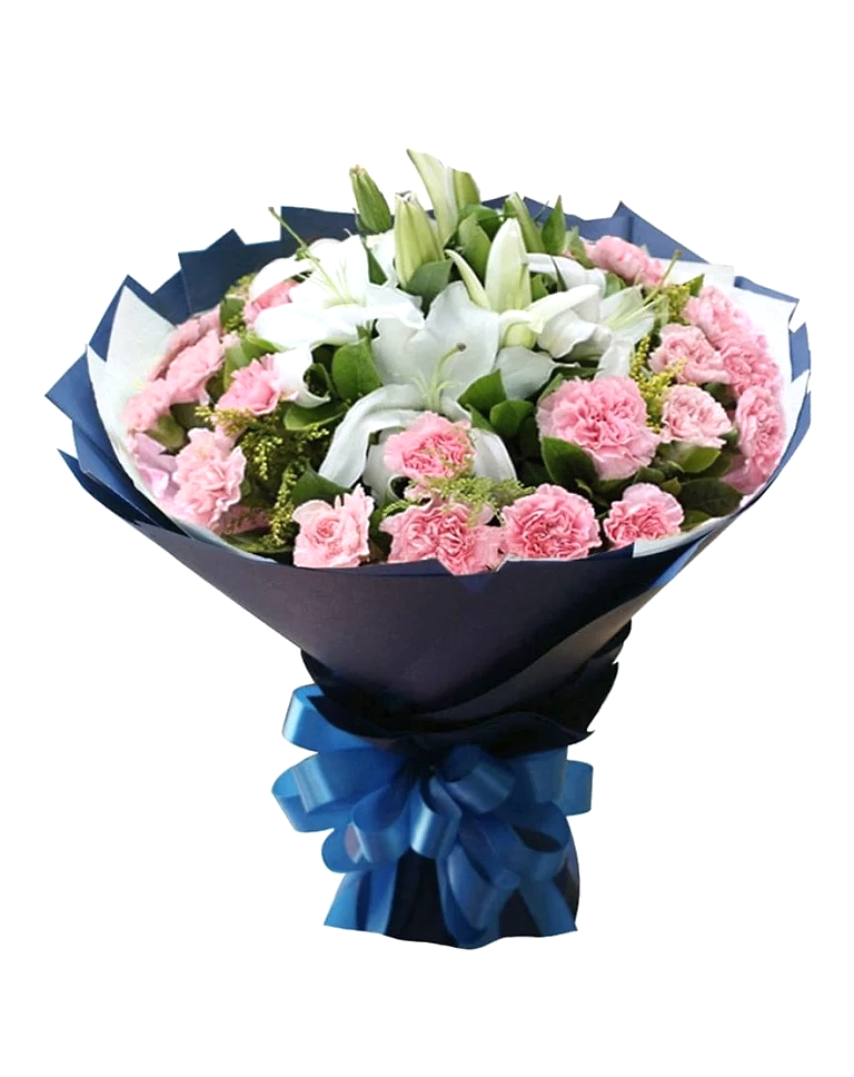 20 Pink Carnations with 6 Liliesa