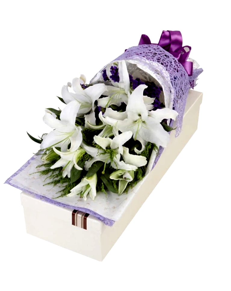 18 White Lilies in Luxury Boxa