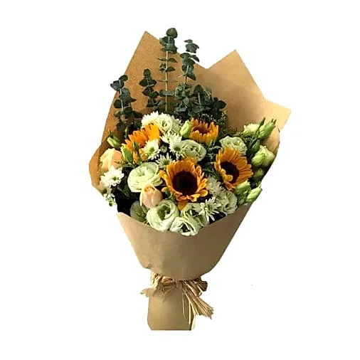 4 Sunflowers with champagne roses