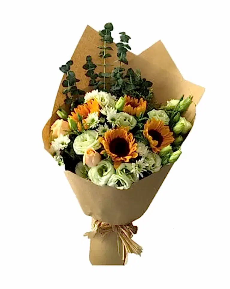 4 Sunflowers with champagne rosesa