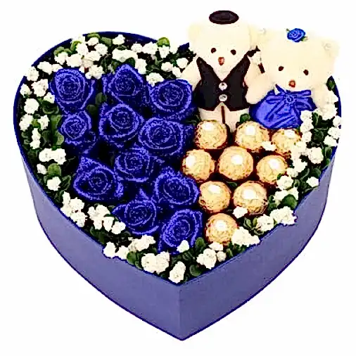 9 Blue Roses with 9 Ferrero Rocher