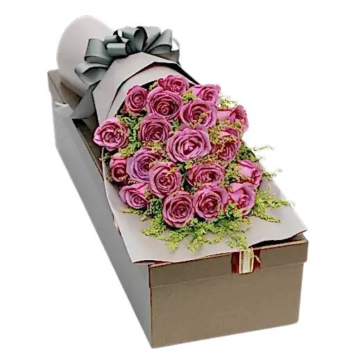 19 Purple Roses in Luxury Box