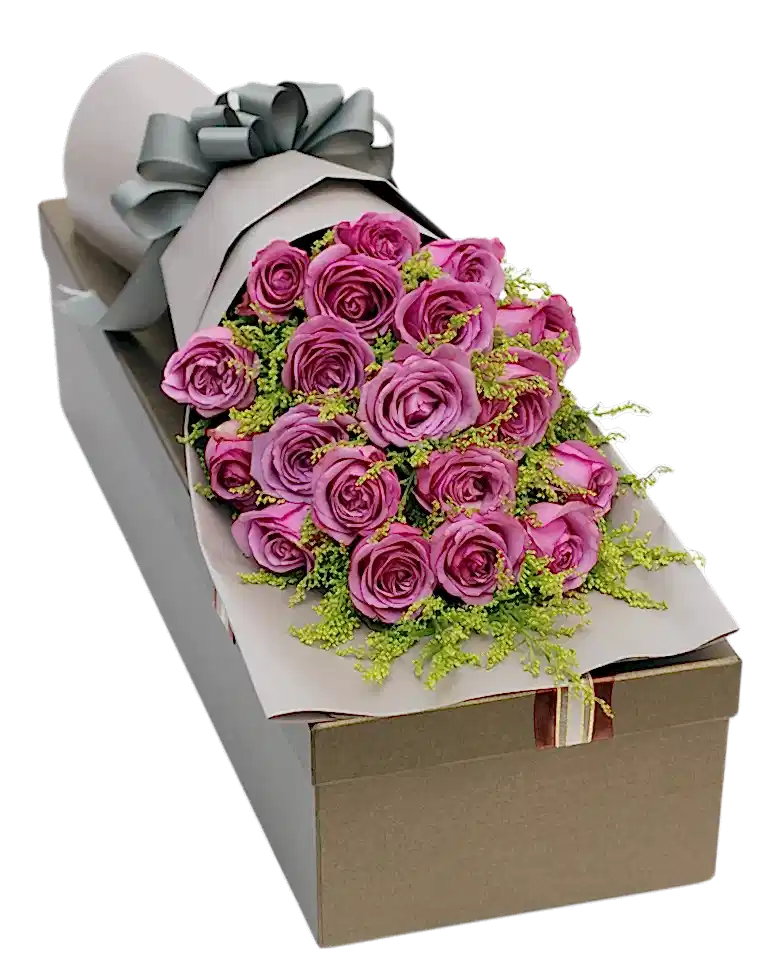 19 Purple Roses in Luxury Boxa