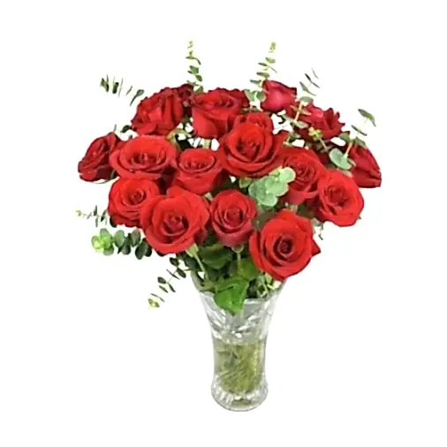19 Red Roses in Glass Vase