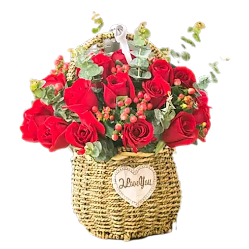 20 Red Roses in Basket